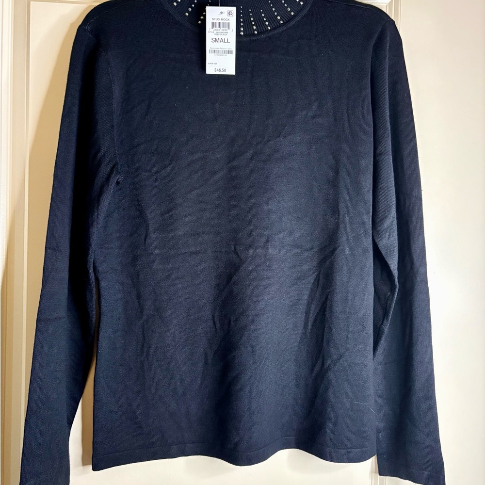 Karen Scott Black Long Sleeve Light Weight Sweater with Ribbed Neckline